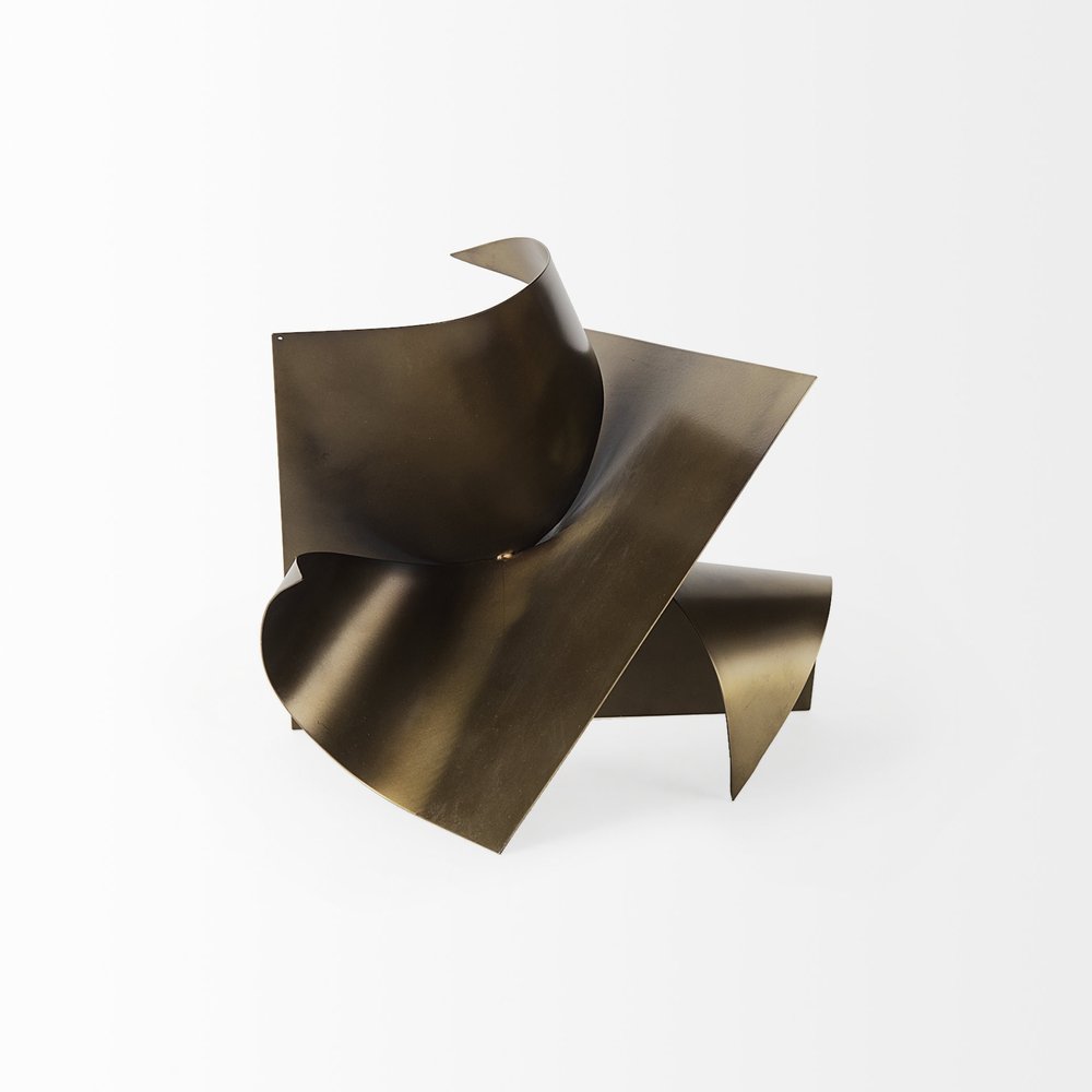 12" Contempo Antiqued Gold Abstract Sculpture. Sculpture isolated on a plain white background.