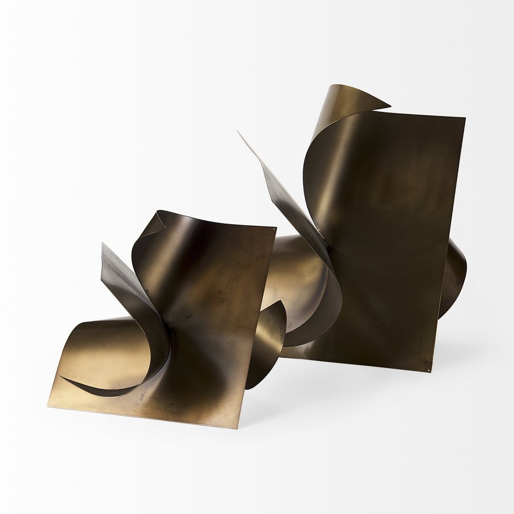 12" Contempo Antiqued Gold Abstract Sculpture. Sculpture isolated on a plain white background.