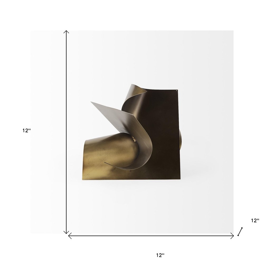 12" Contempo Antiqued Gold Abstract Sculpture. Sculpture isolated on a plain white background.