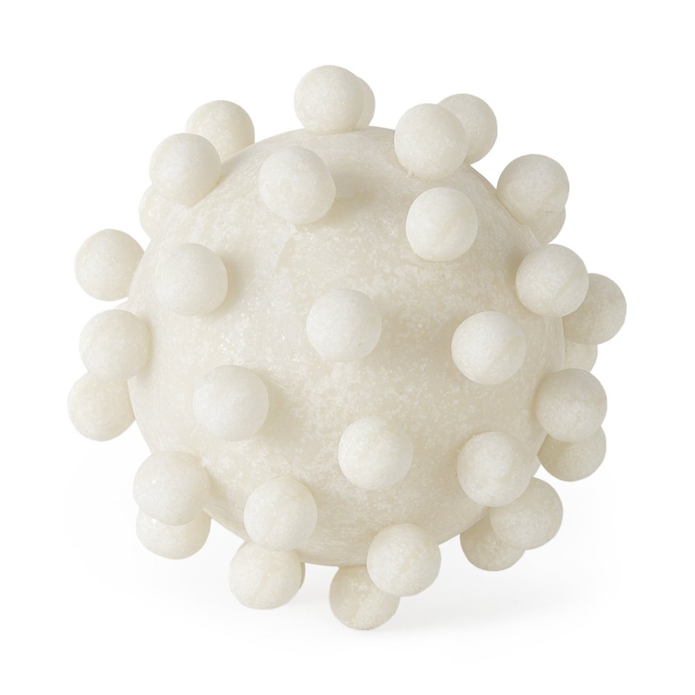 6" Ivory Resin Knobby Nubs Orb Tabletop Sculpture. Sculpture isolated on a plain white background, finished in ivory resin.
