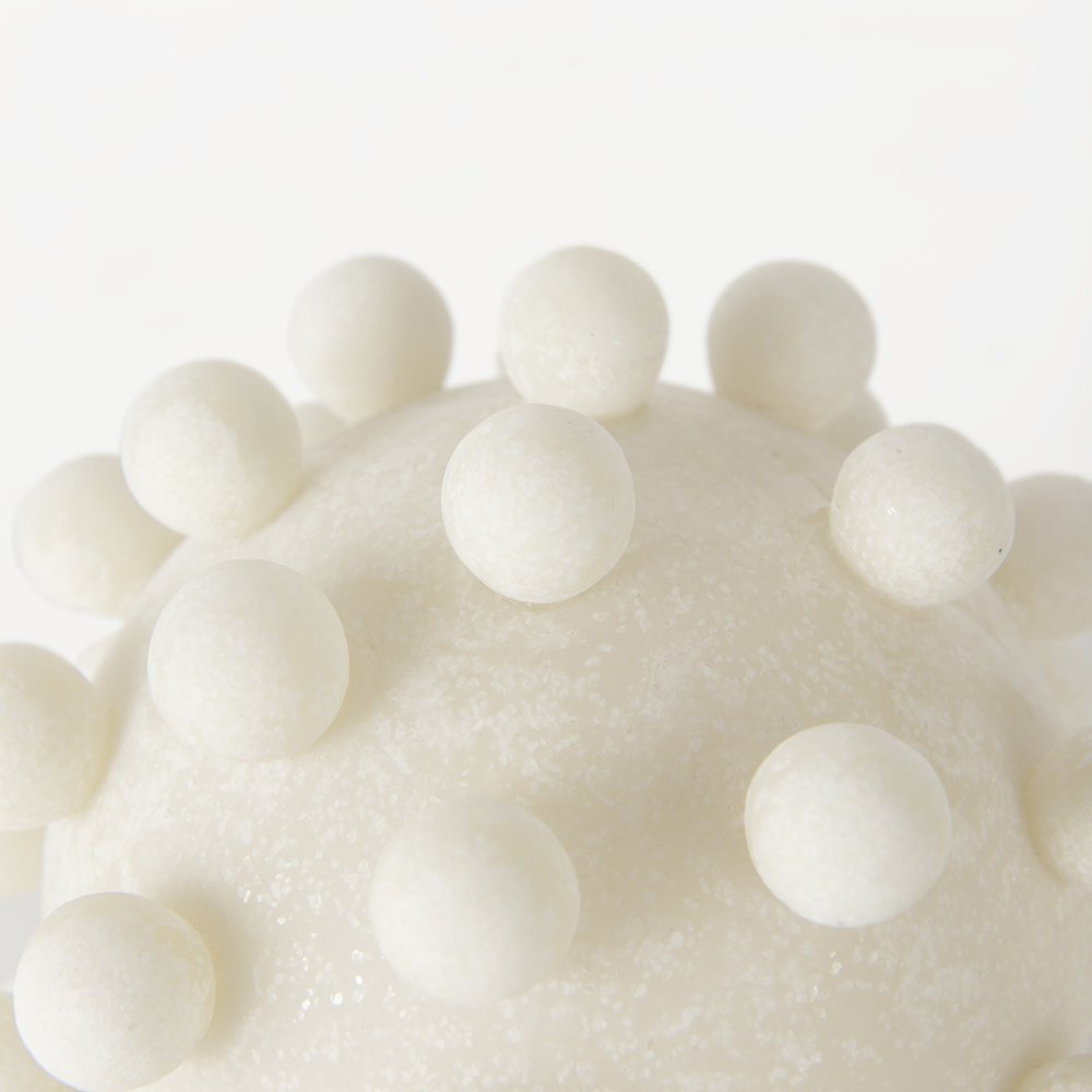 6" Ivory Resin Knobby Nubs Orb Tabletop Sculpture. Sculpture isolated on a plain white background, showing a ivory resin surface.