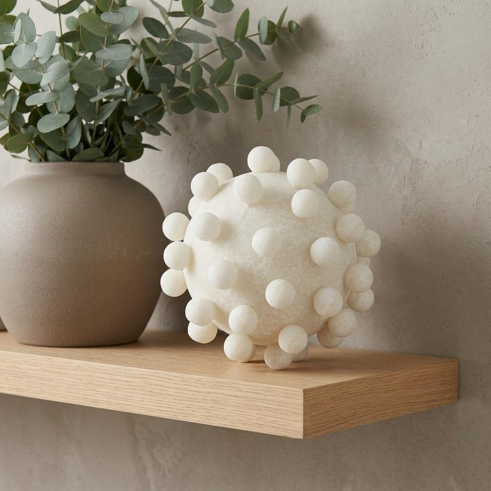 6" Ivory Resin Knobby Nubs Orb Tabletop Sculpture