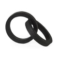 Two Ring Black Hammered Metal Sculpture on a white background