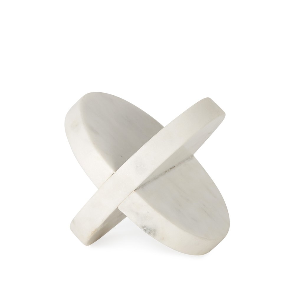 Petite White Marble Circular Sculpture on a white background