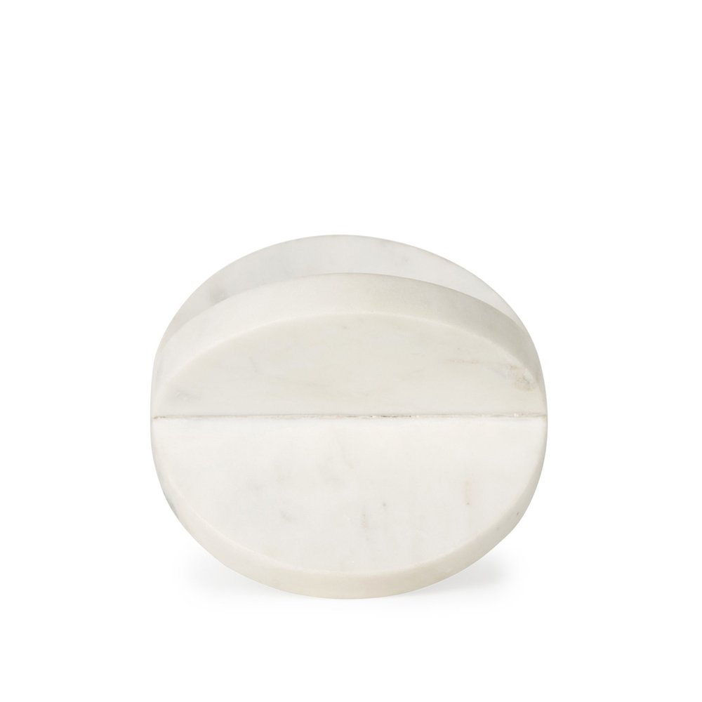 Petite White Marble Circular Sculpture on a white background
