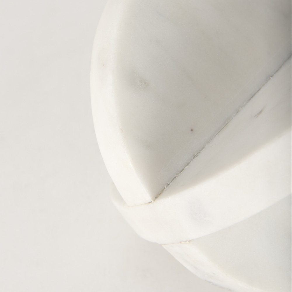 Petite White Marble Circular Sculpture on a white background