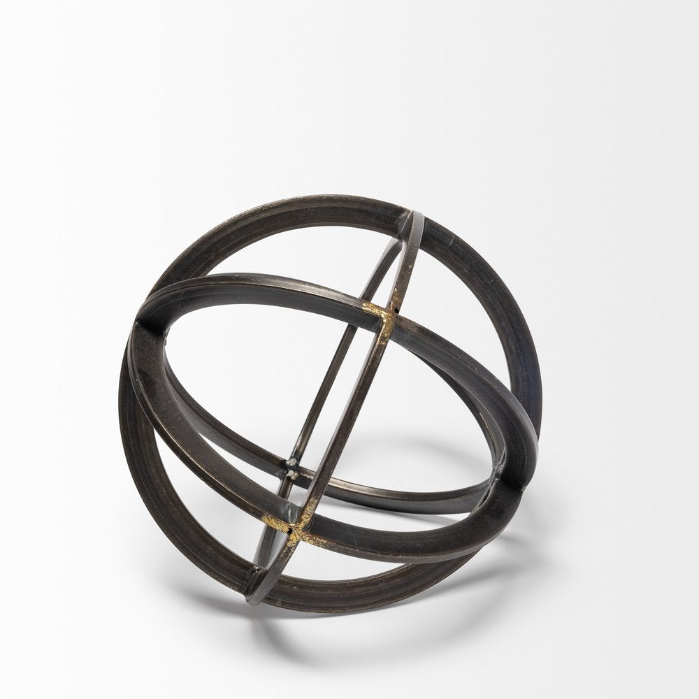 Petite Black Metal Circular Decorative Object on a white background