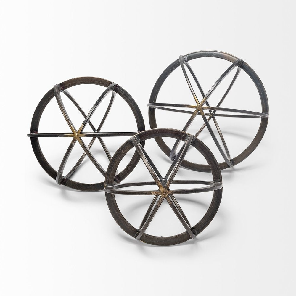 Petite Black Metal Circular Decorative Object on a white background