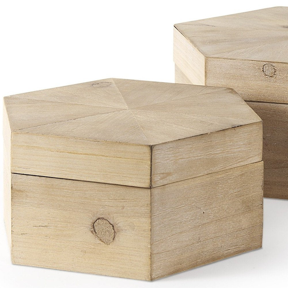Set of Two Natural Solid Wood Box With Lid on a white background