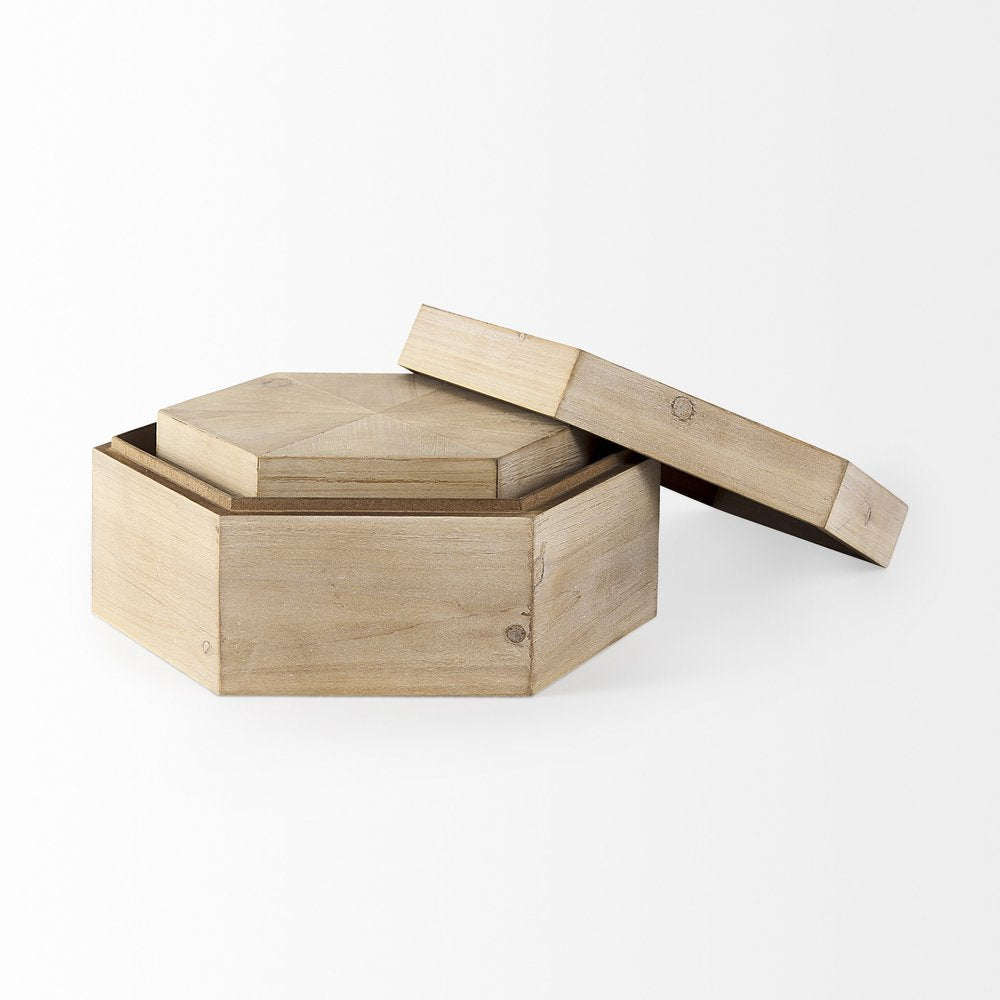 Set of Two Natural Solid Wood Box With Lid on a white background