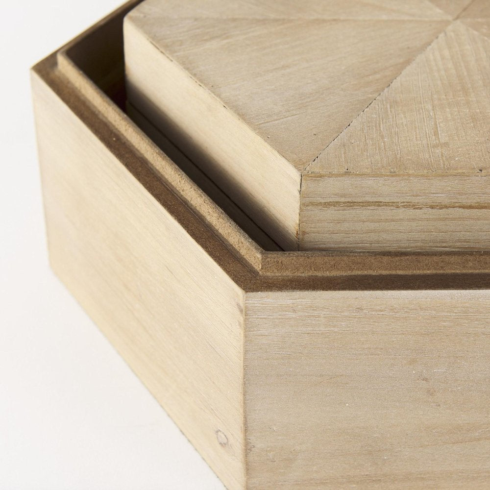 Set of Two Natural Solid Wood Box With Lid close-up detail