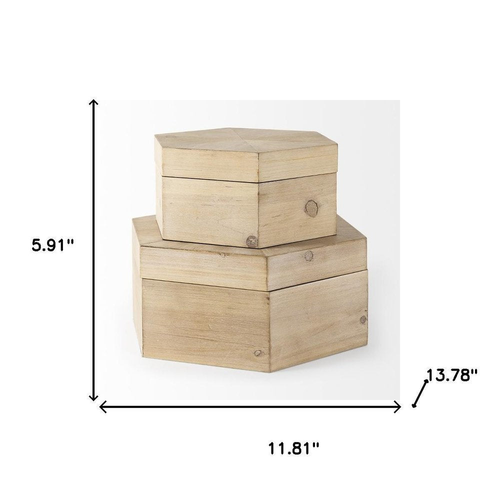 Set of Two Natural Solid Wood Box With Lid on a white background