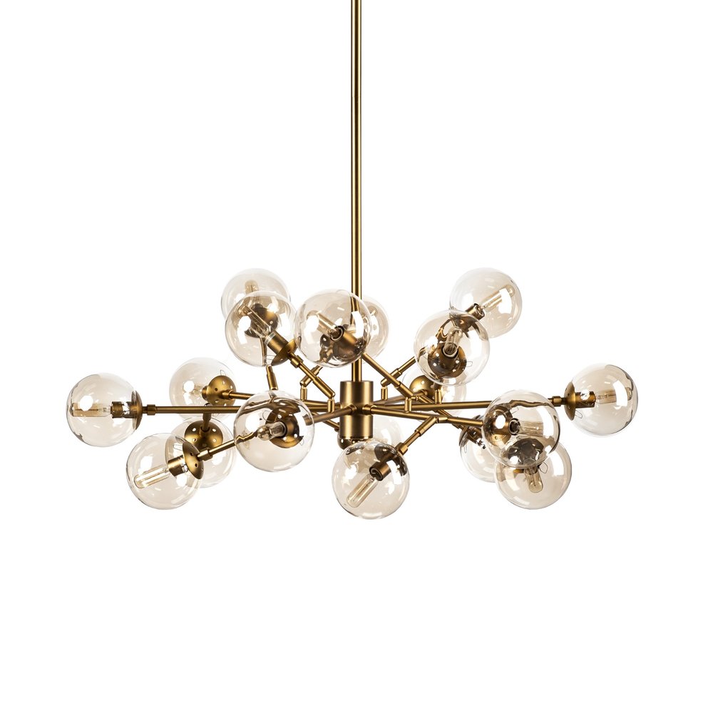 Gold Sputnik Style Eighteen Bulb Dimmable Chandelier on a white background