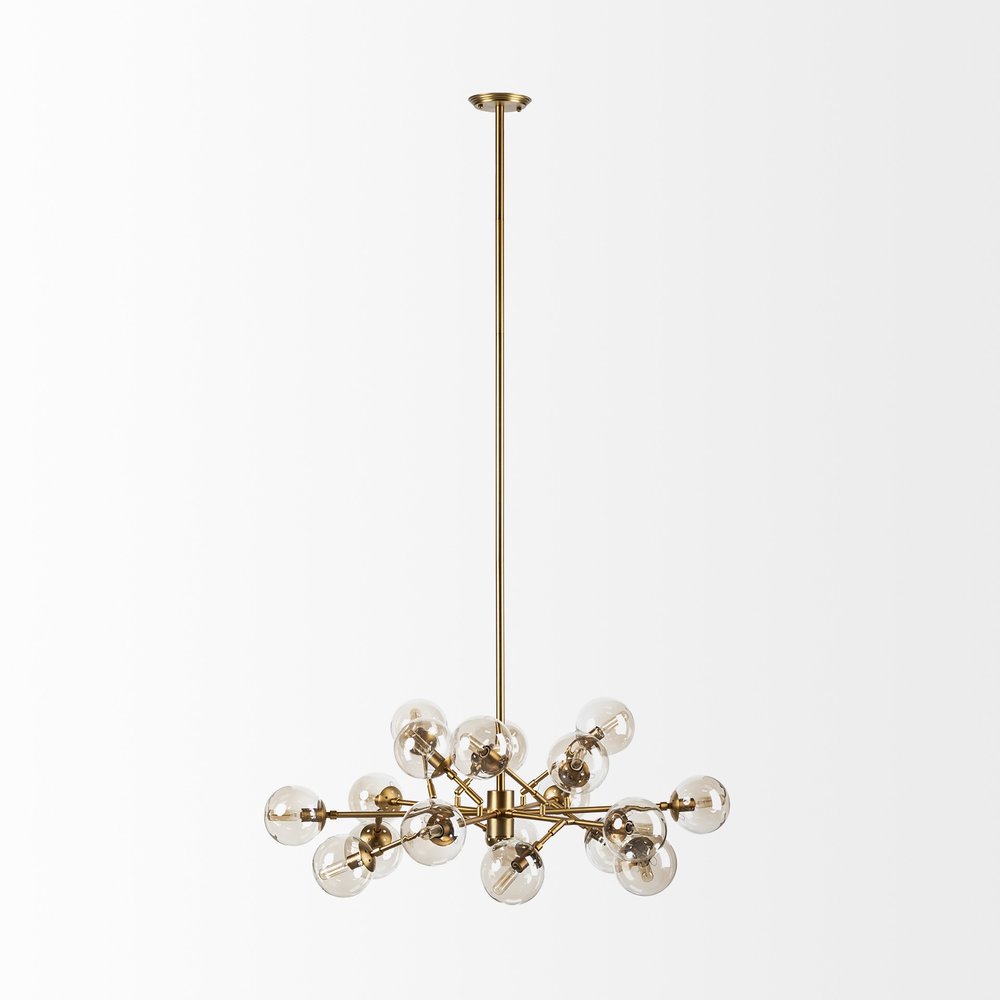 Gold Sputnik Style Eighteen Bulb Dimmable Chandelier on a white background