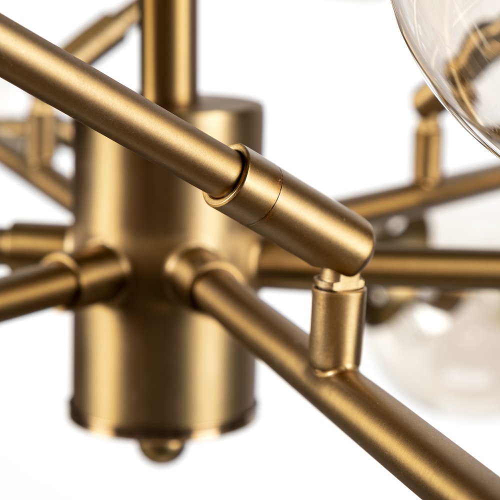 Gold Sputnik Style Eighteen Bulb Dimmable Chandelier on a white background