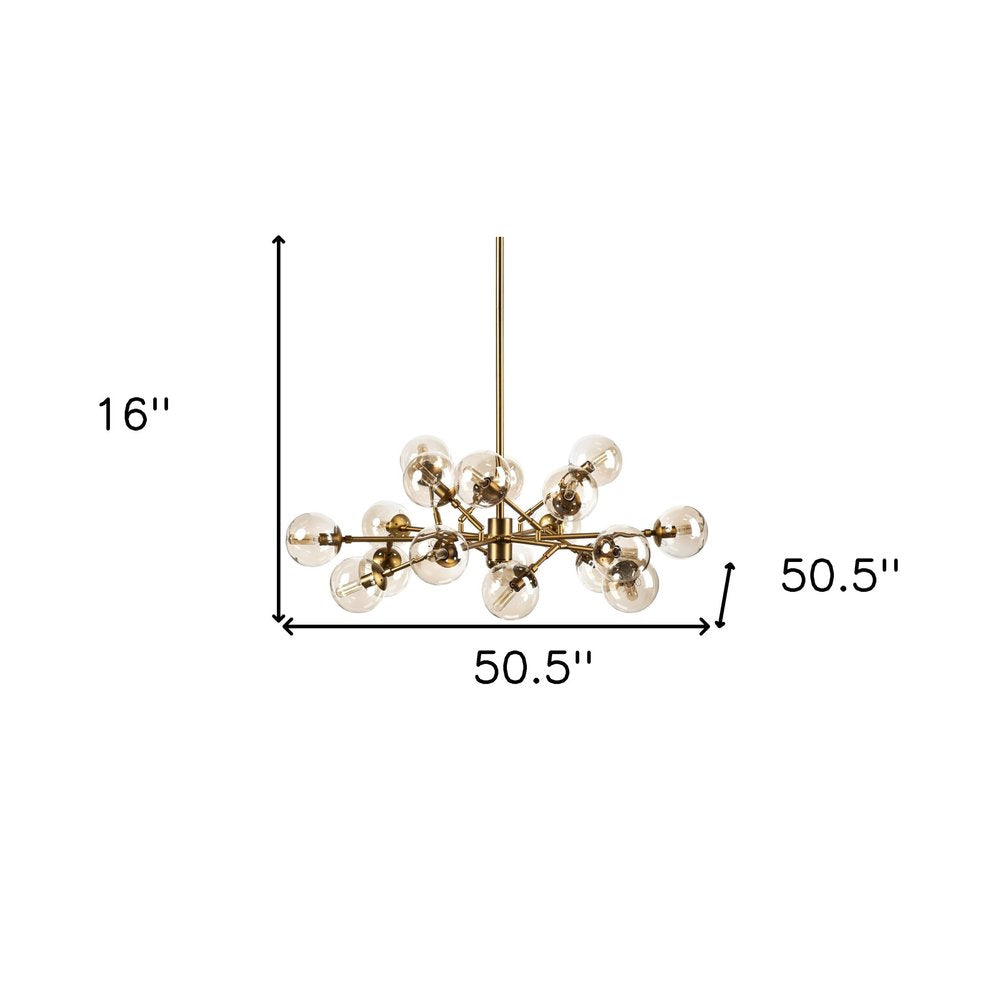 Gold Sputnik Style Eighteen Bulb Dimmable Chandelier on a white background
