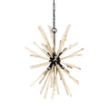 Wood And Metal Starburst Six Bulb Hanging Light on a white background