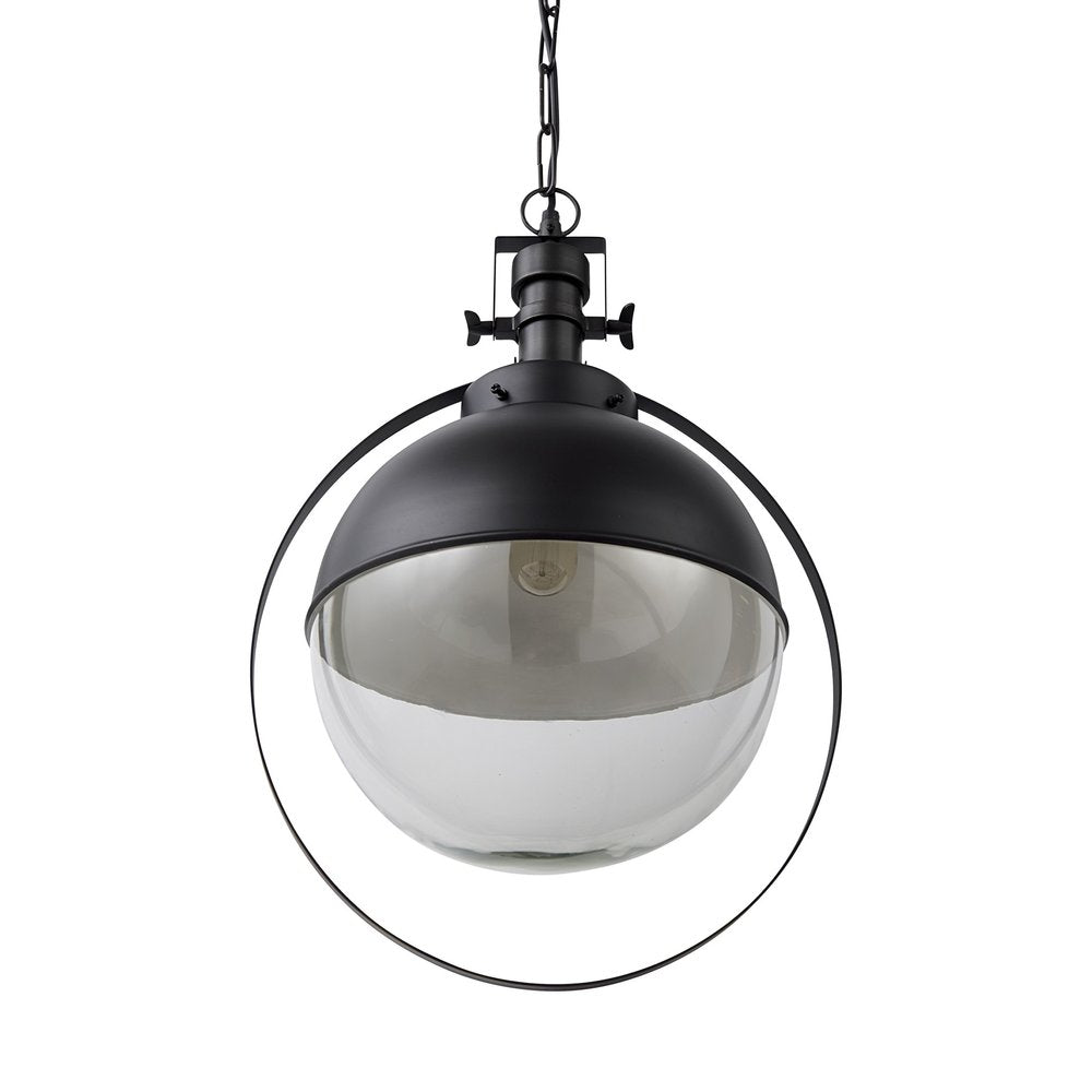 Black Metal Sphere Pendant Hanging Light on a white background