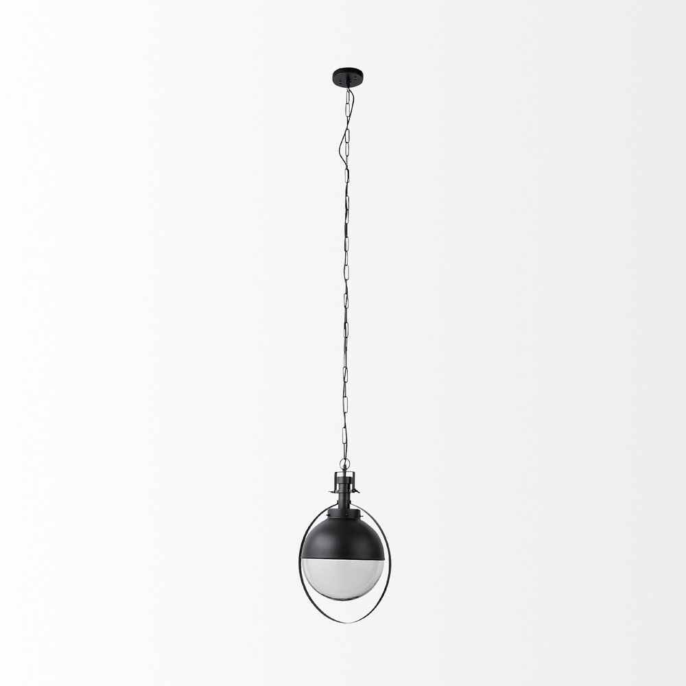 Black Metal Sphere Pendant Hanging Light on a white background