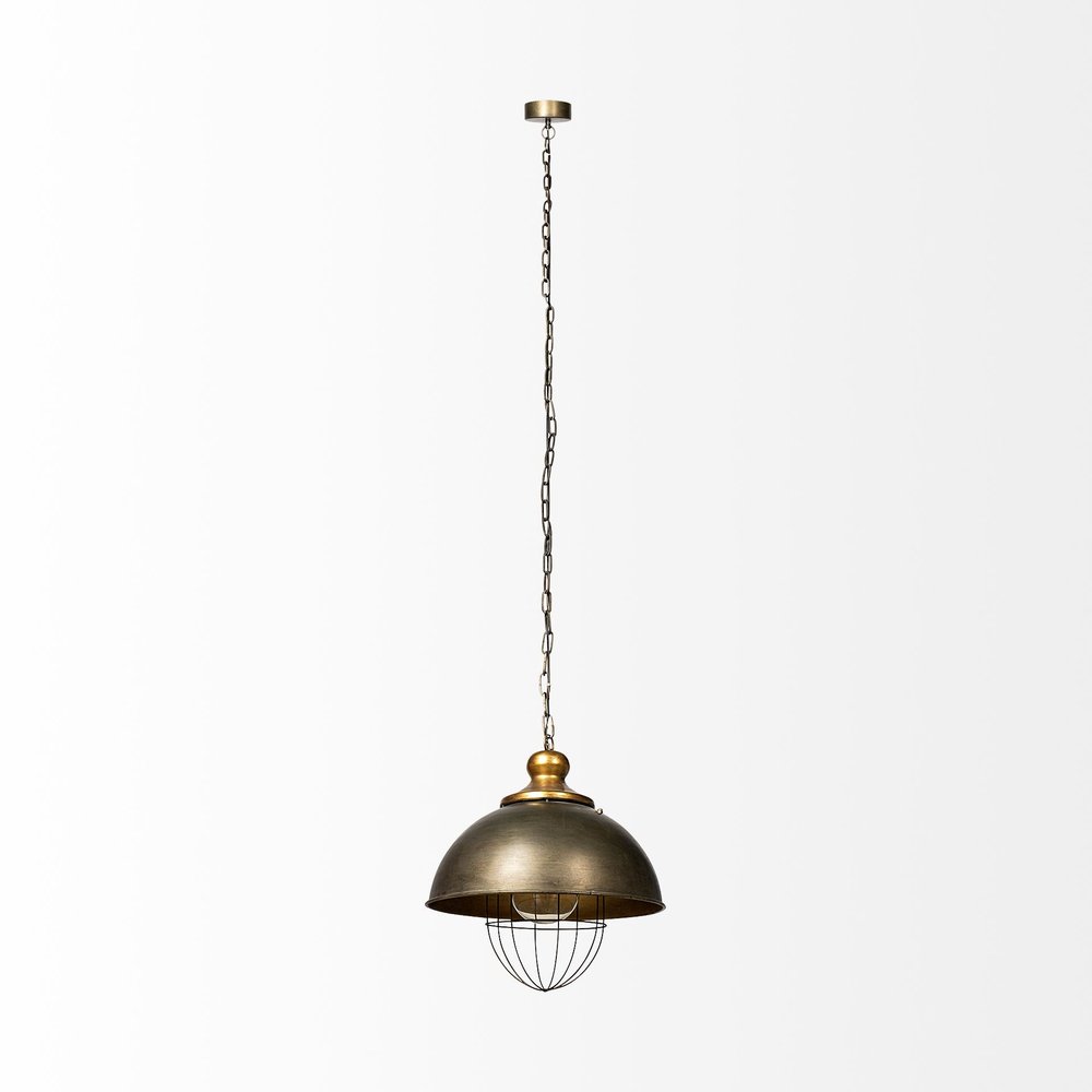 Rustic Gold Tone Metal Dome Hanging Light
