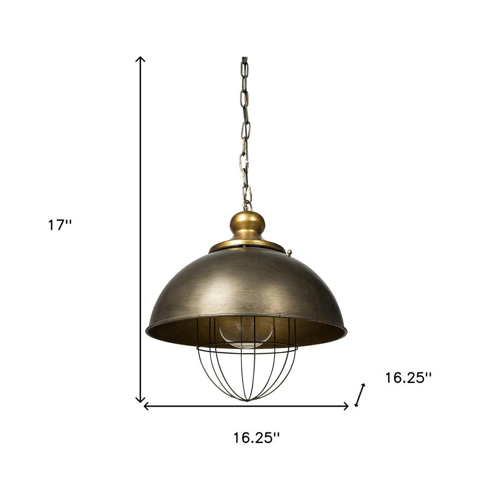 Rustic Gold Tone Metal Dome Hanging Light