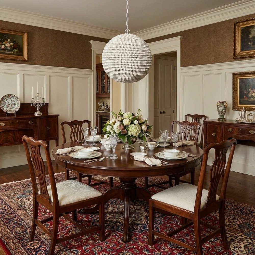 Whitewash Beaded Ball Hanging Pendent Light in a home interior