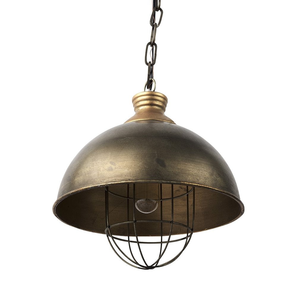 Distressed Bronze Metal Dome Hanging Light on a white background