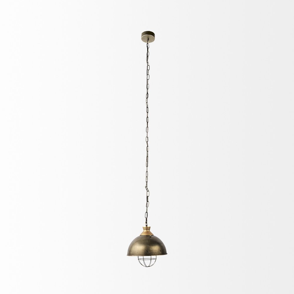 Distressed Bronze Metal Dome Hanging Light on a white background
