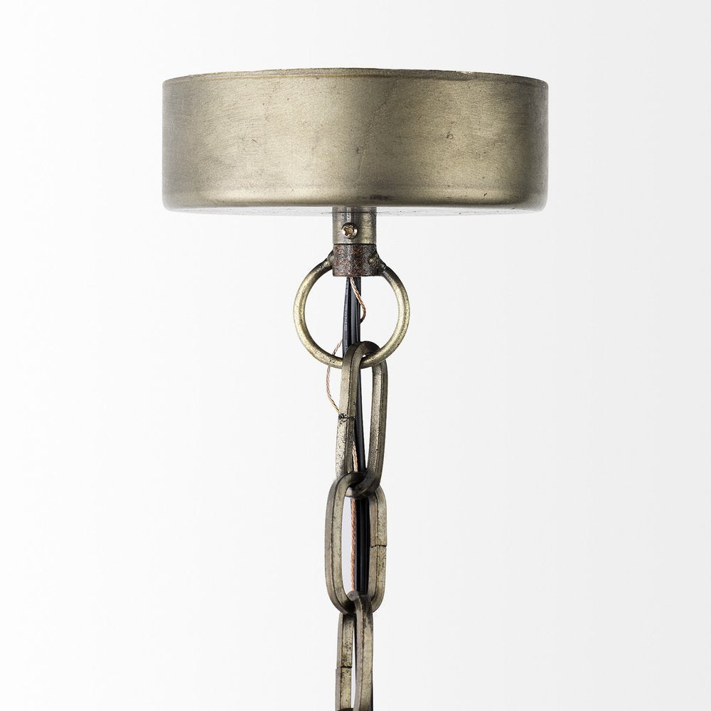 Distressed Bronze Metal Dome Hanging Light on a white background