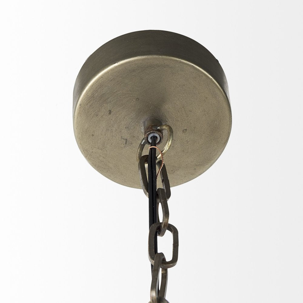Distressed Bronze Metal Dome Hanging Light on a white background