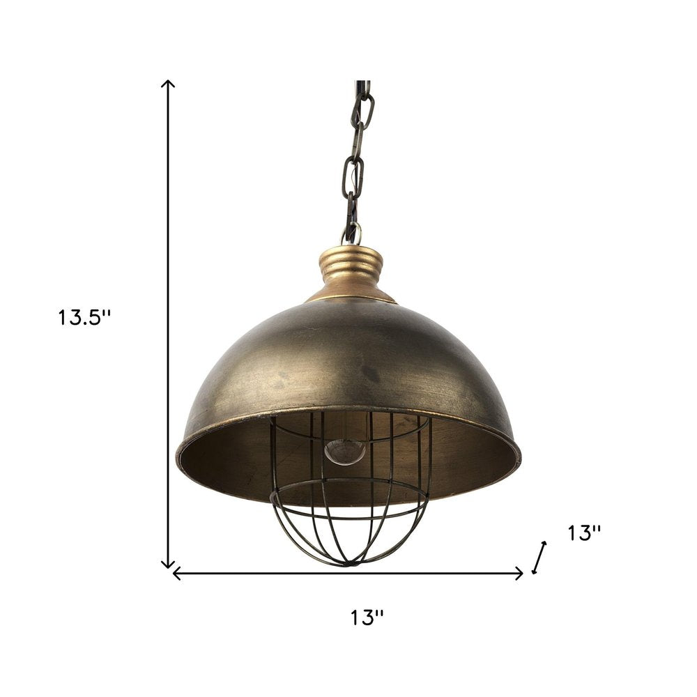 Distressed Bronze Metal Dome Hanging Light on a white background