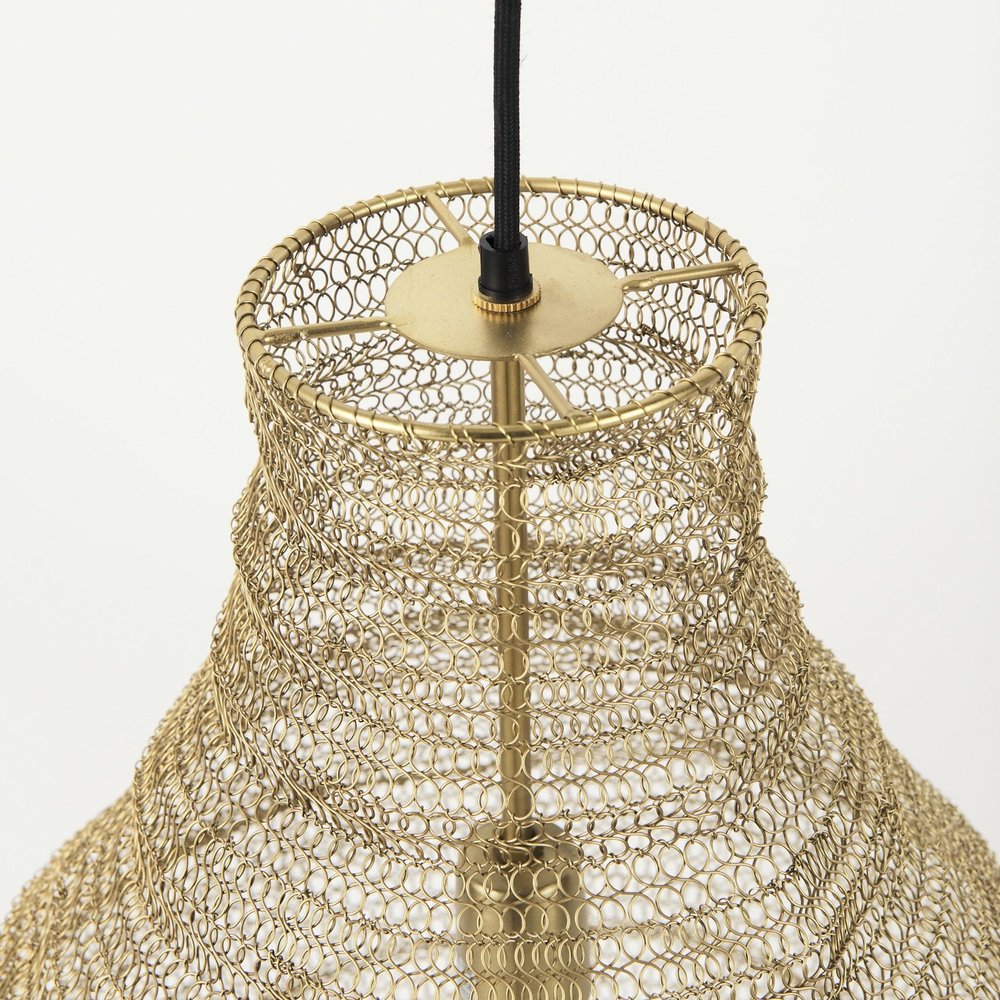 Gold Metal Wire Mesh Hanging Pendant Light on a white background