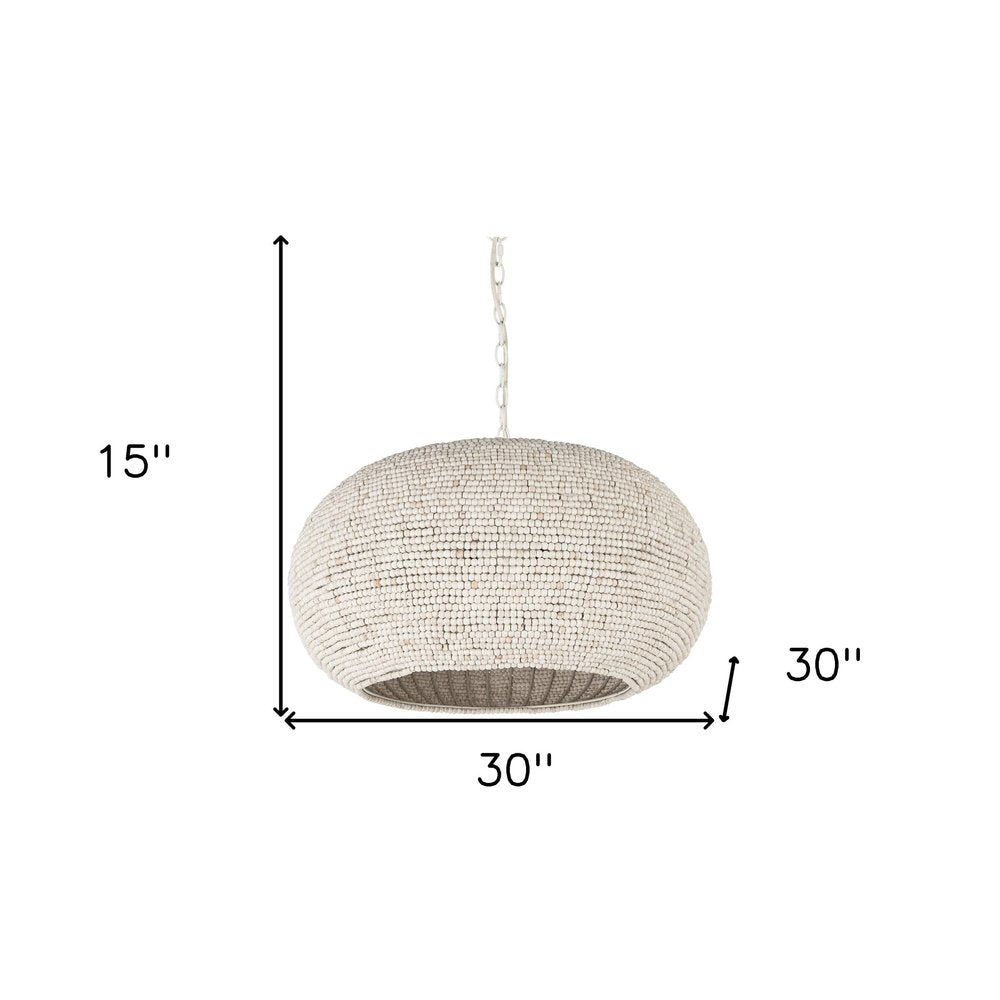Whitewash Beaded Hanging Chandelier on a white background