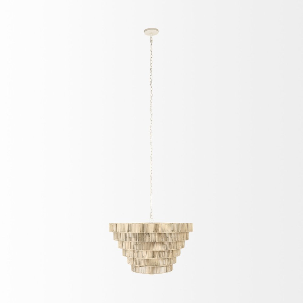 Light Brown Six Tier Hanging Chandelier on a white background