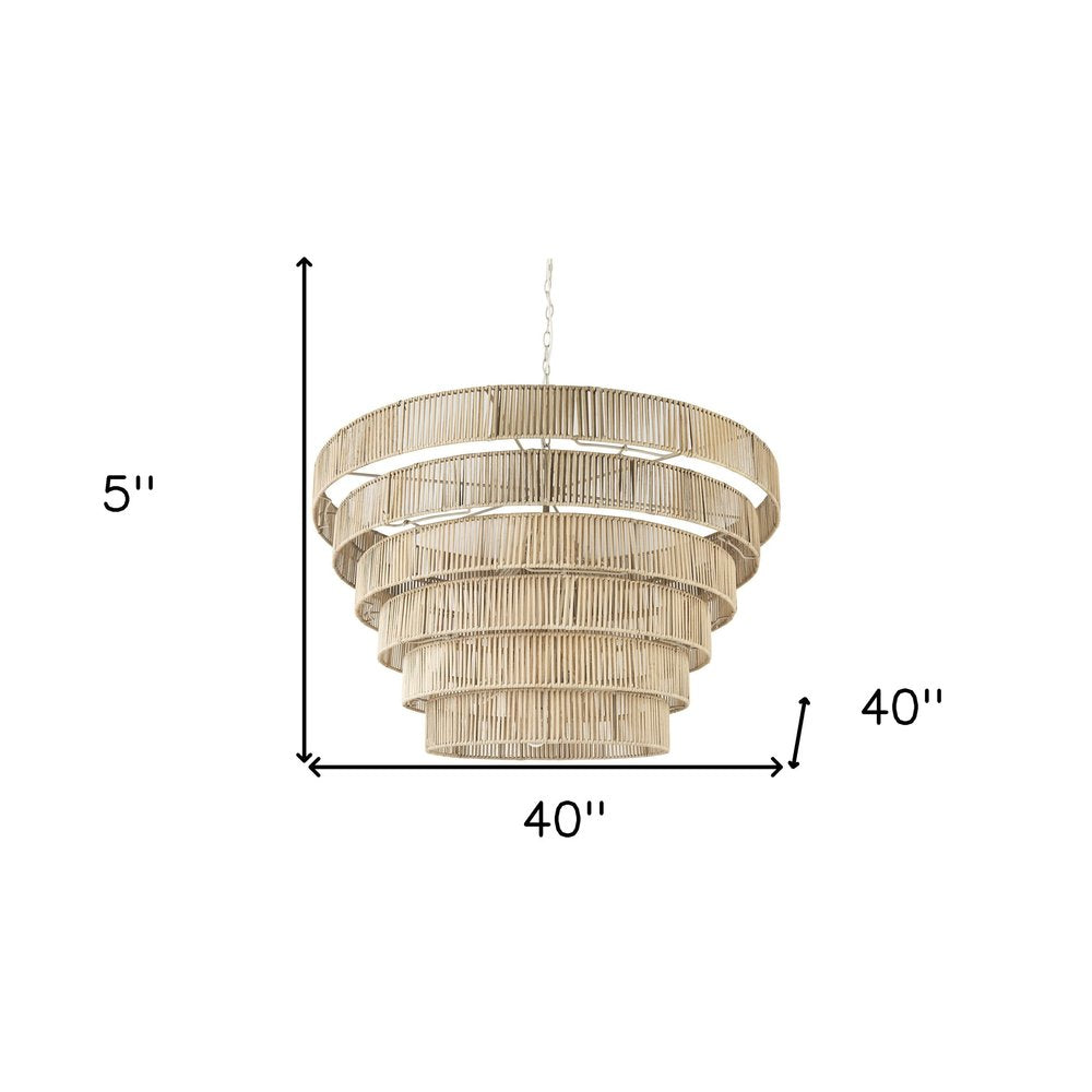 Light Brown Six Tier Hanging Chandelier on a white background