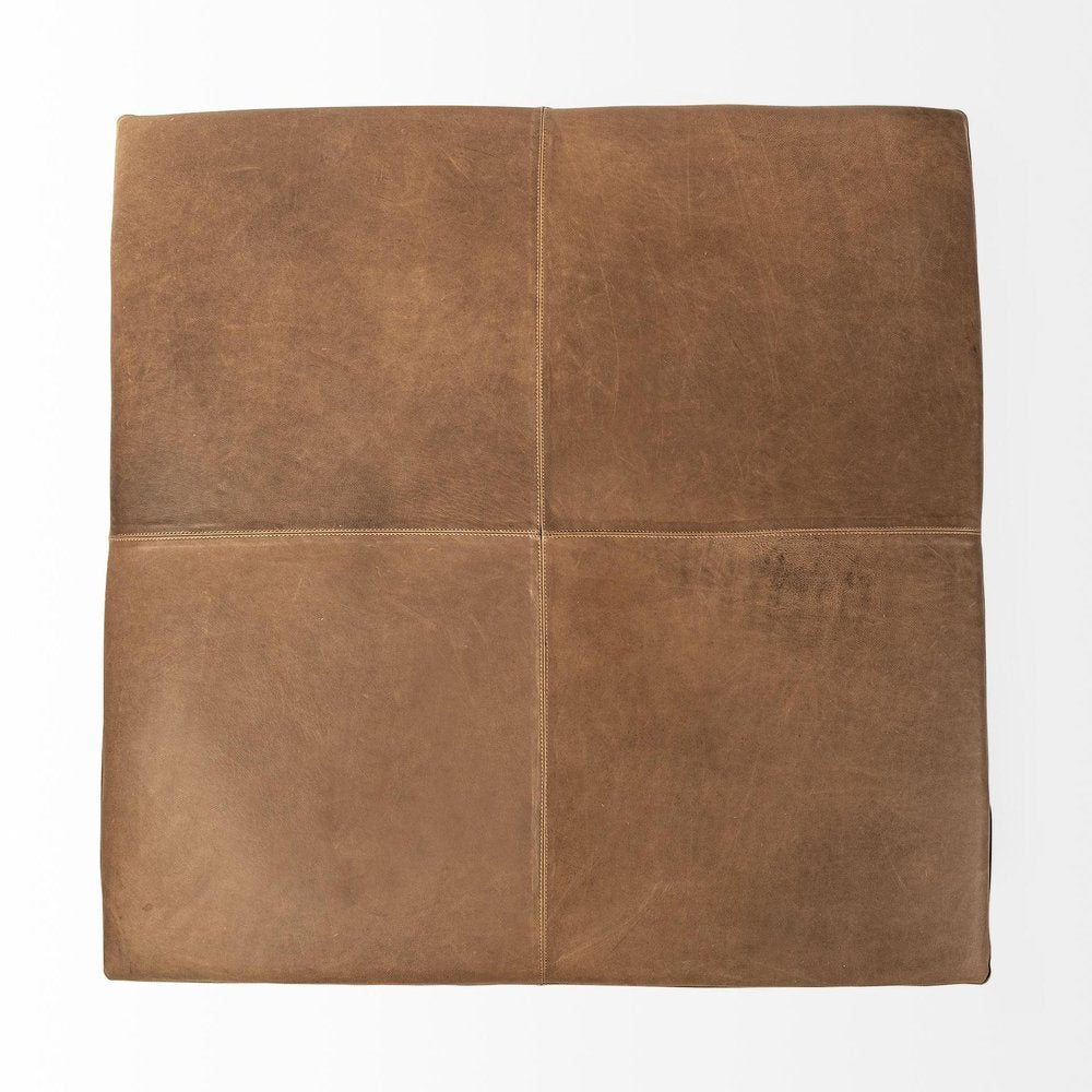 36" Brown Genuine Leather Cube Ottoman