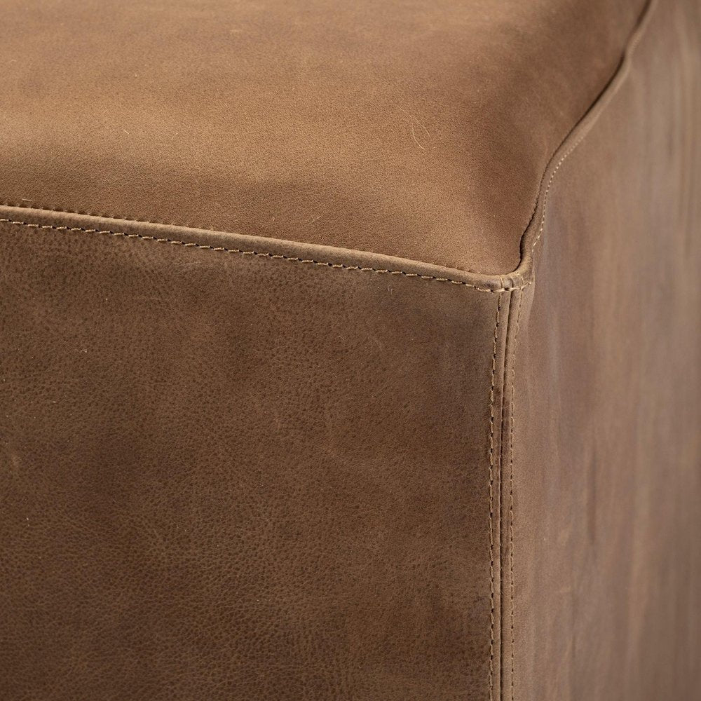 36" Brown Genuine Leather Cube Ottoman