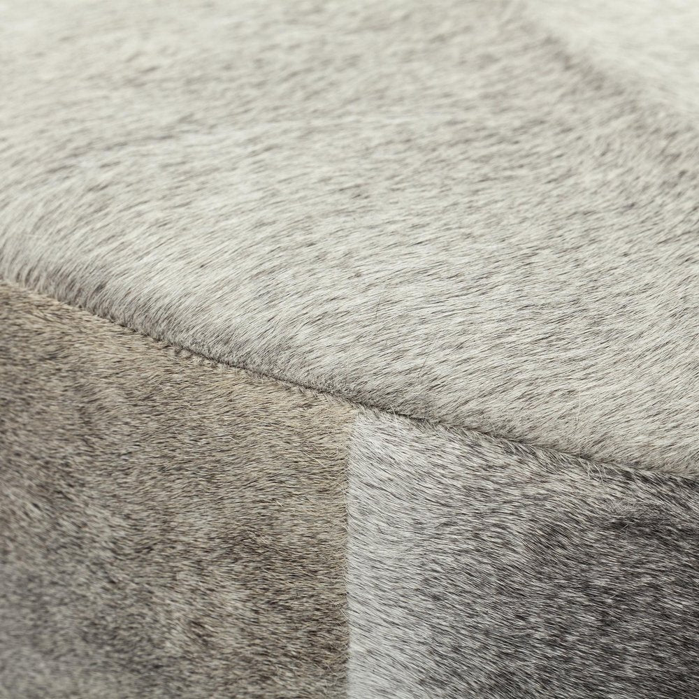 Detail view of 36" Gray Wool And Brown Footstool Ottoman, filling the frame with the gray wool texture.