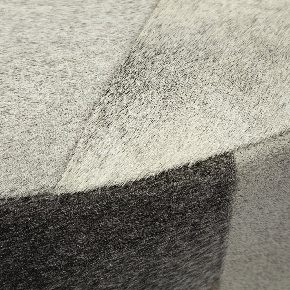 36" Gray Wool And Brown Footstool Ottoman close-up highlighting the gray wool surface.
