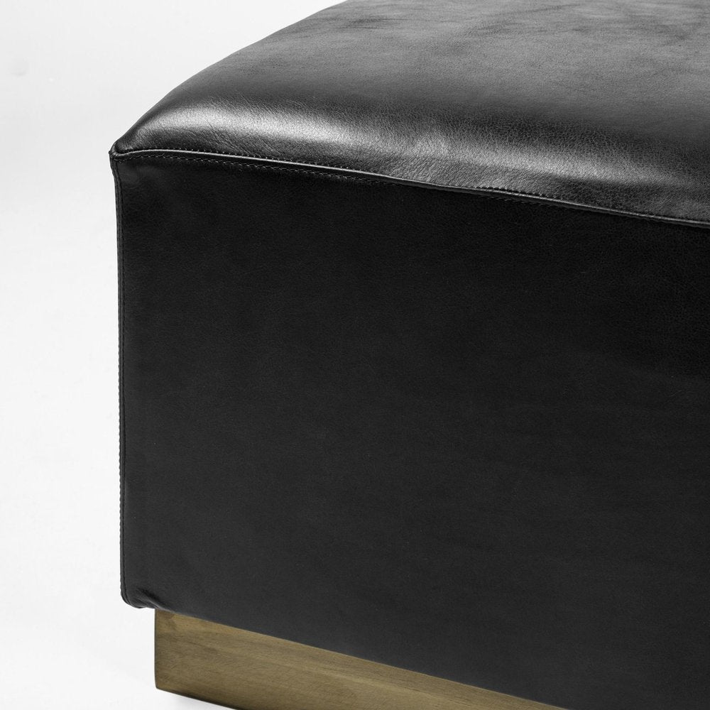 36" Black Faux Leather and Brown Footstool. Ottoman in black faux leather.
