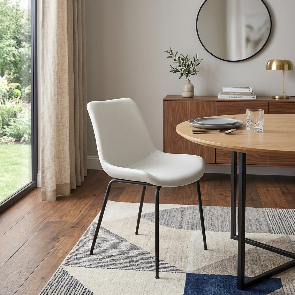 Set of Two White And Black Upholstered Faux Leather Dining Side Chairs