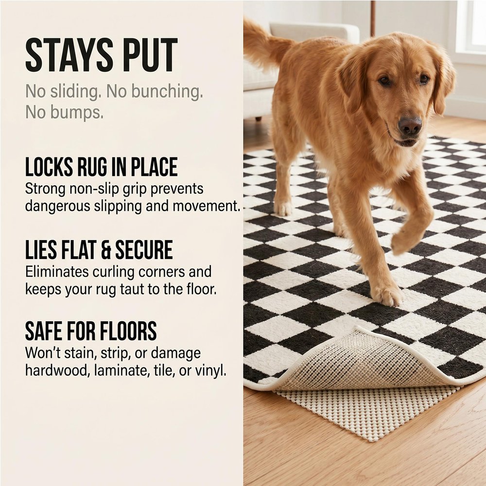 6' x 9' Ivory Striped Weave Non Slip Rug Pad. Rug pad isolated on a plain white background, finished in ivory.