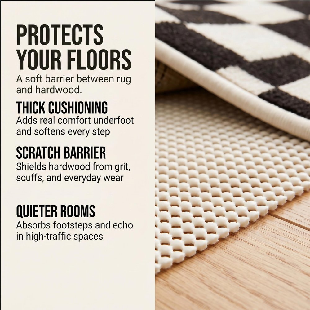 6' x 9' Ivory Striped Weave Non Slip Rug Pad shown as a full-frame view of the cream and off-white surface.