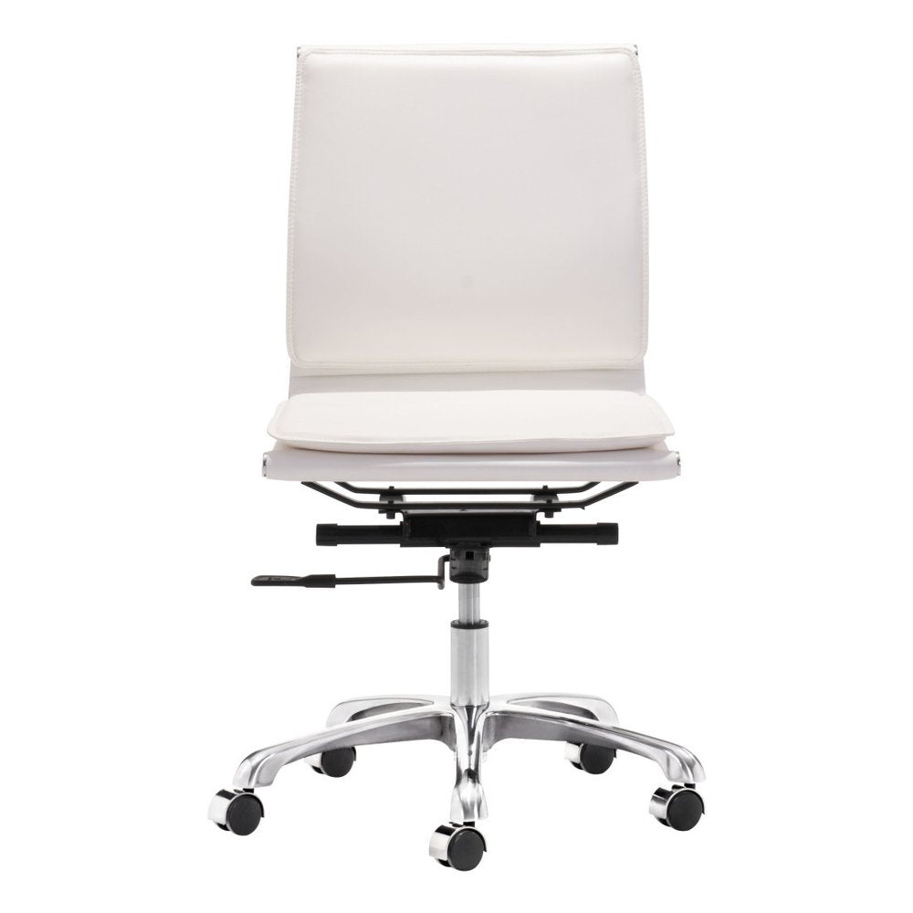 White and Silver Adjustable Swivel Faux Leather Rolling Executive Office Chair - 93" H x 58.4" W x 58.4" D