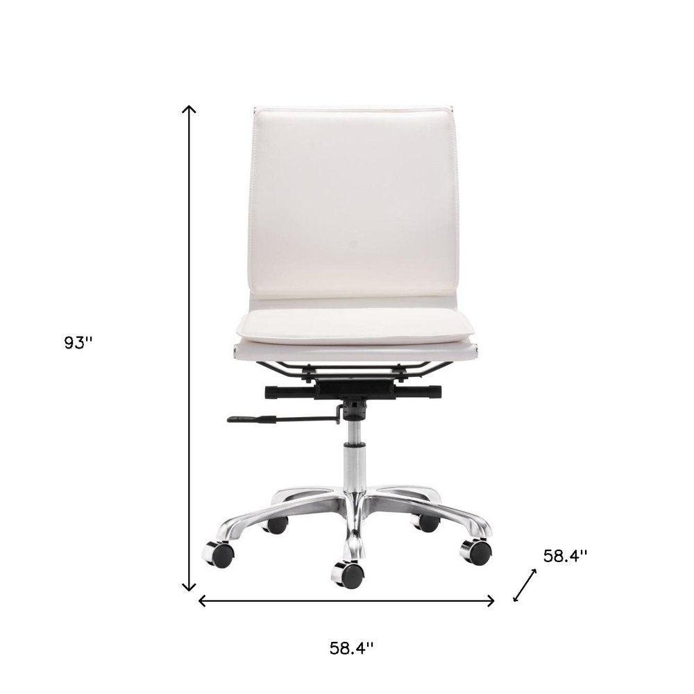 White and Silver Adjustable Swivel Faux Leather Rolling Executive Office Chair - 93" H x 58.4" W x 58.4" D