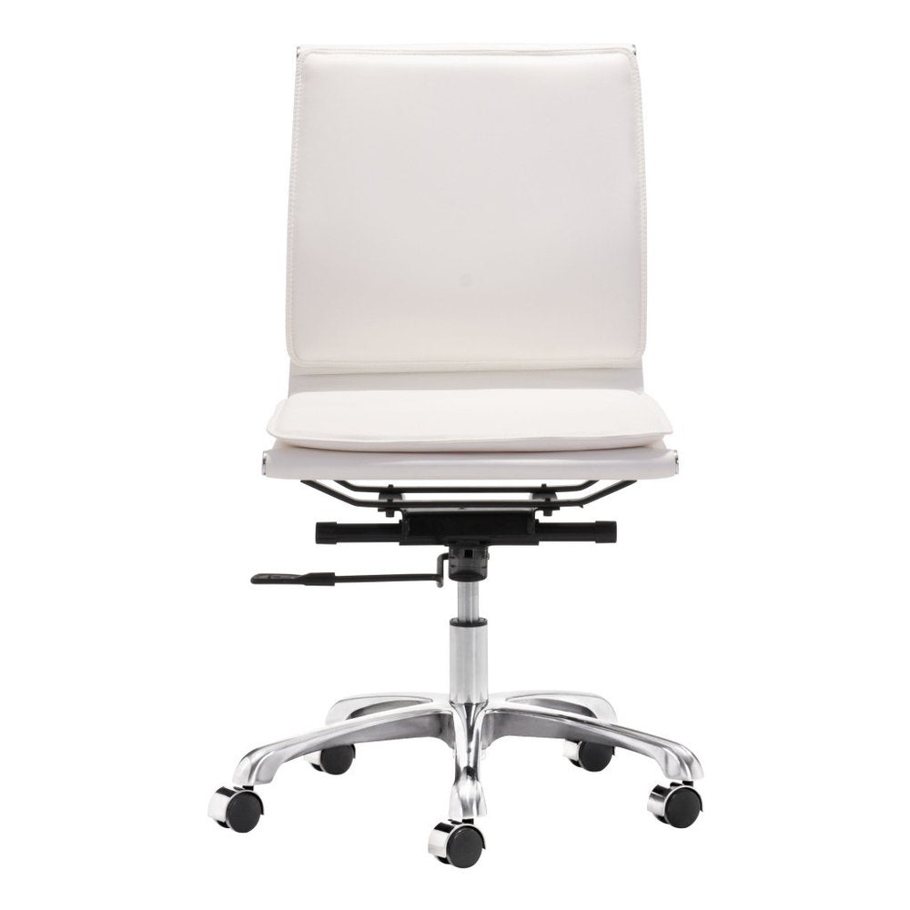 White and Silver Adjustable Swivel Faux Leather Rolling Executive Office Chair - 93" H x 58.4" W x 58.4" D
