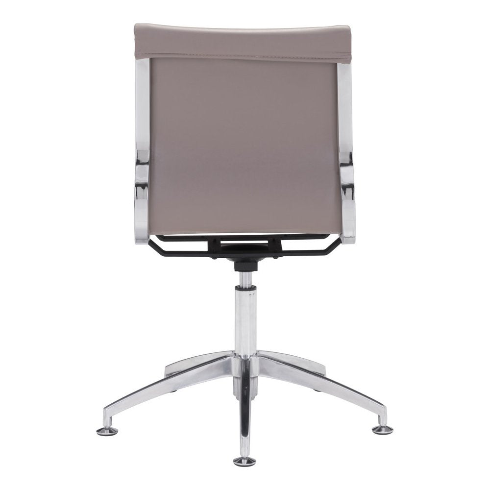 Taupe and Silver Swivel Faux Leather Conference Office Chair
