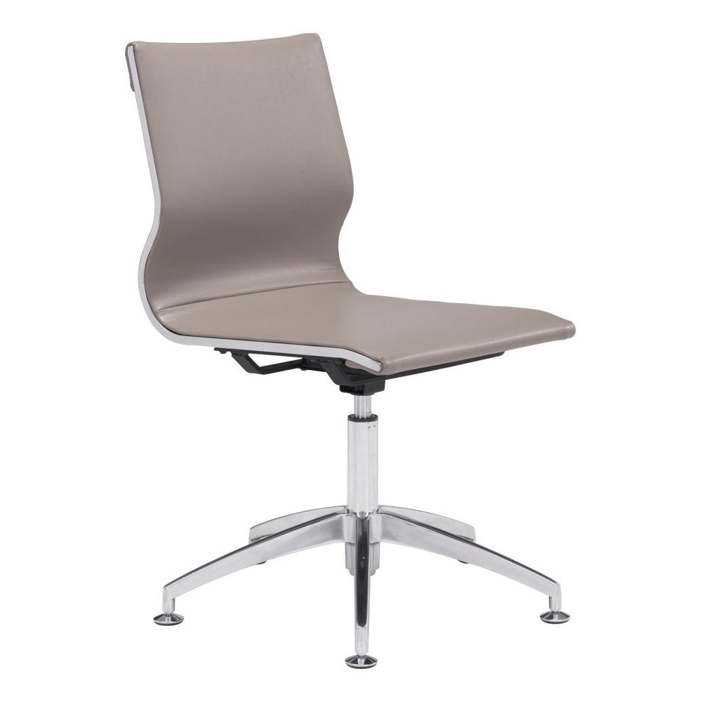 Taupe and Silver Swivel Faux Leather Conference Office Chair on a white background