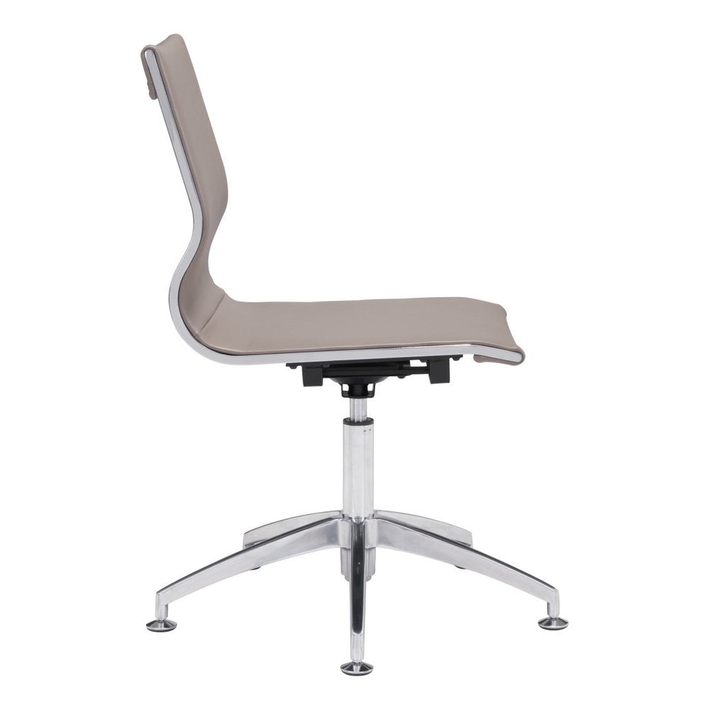 Taupe and Silver Swivel Faux Leather Conference Office Chair on a white background