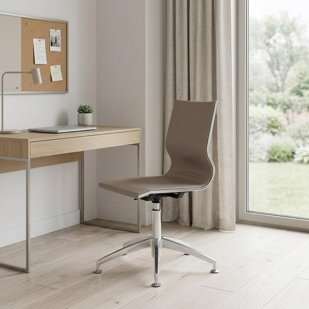 Taupe and Silver Swivel Faux Leather Conference Office Chair close-up detail